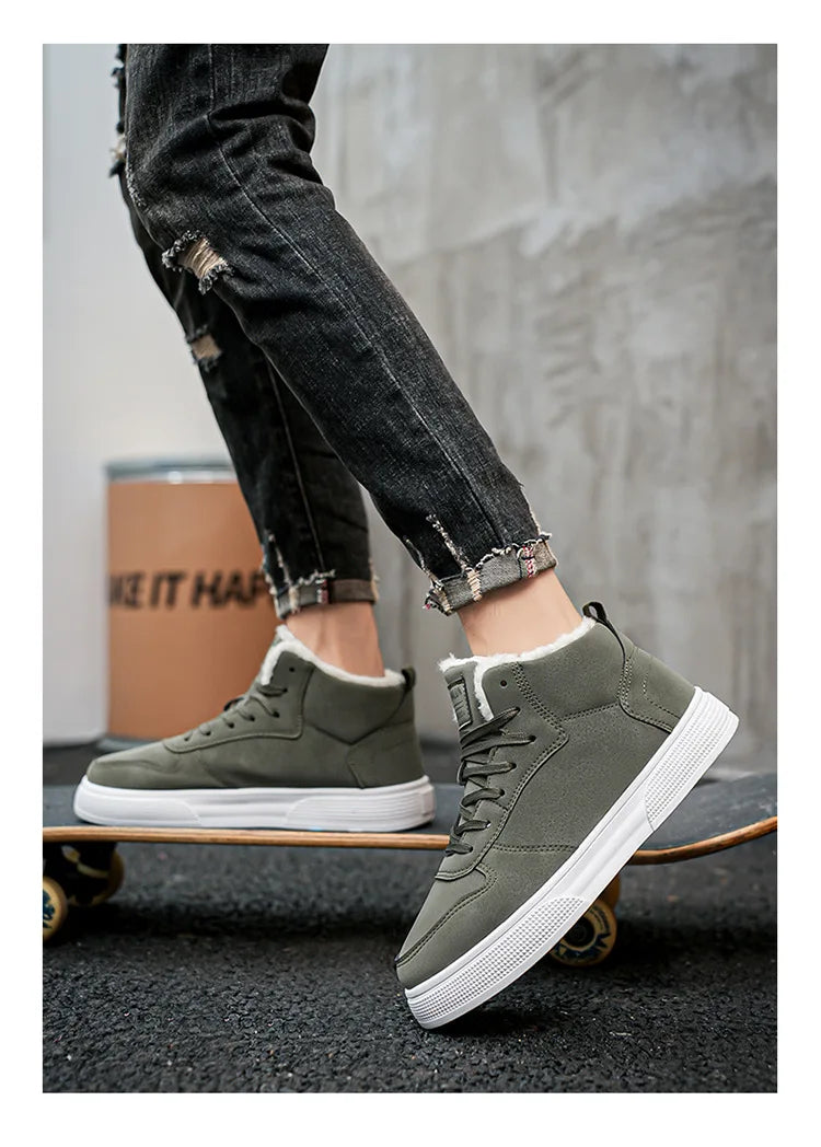Plus-size men's high-top cotton shoes, men's winter warm fleece-lined casual sneakers, foreign trade fashion sports shoes