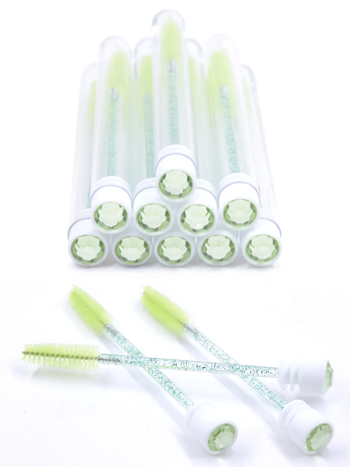 10Pcs Eyelash Brushes Tubes Reusable Lash Mascara Wands Lash Extension Brushes In Case Diamond Eyebrow Brushes Comb Containers