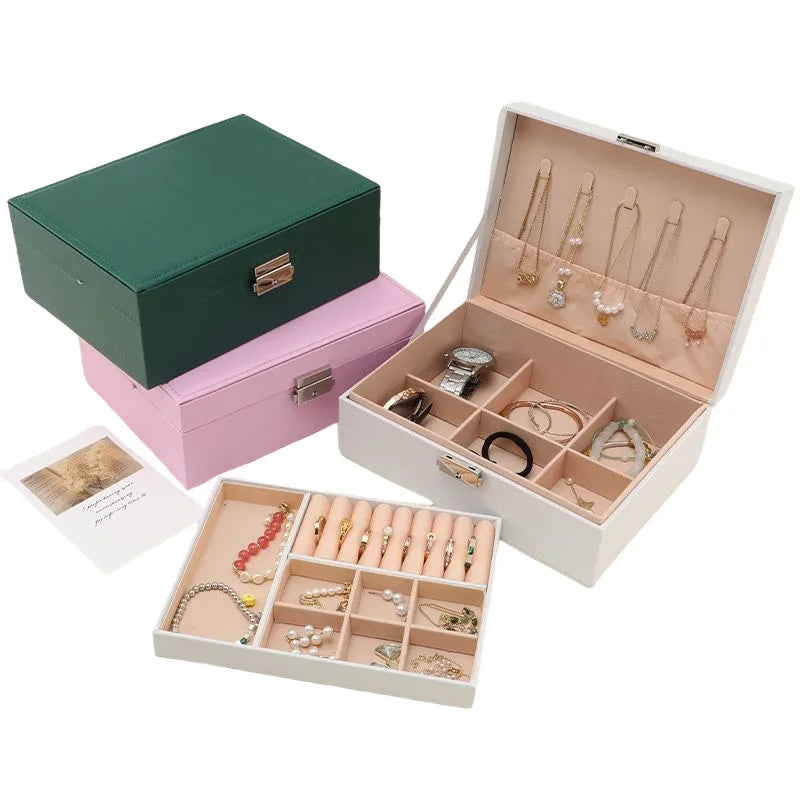 VANSIHO Großvolumige, umweltfreundliche PU-Leder-Schmuckschatulle mit doppelter Schicht und tragbare Aufbewahrungsbox für Make-up-Accessoires für Damen