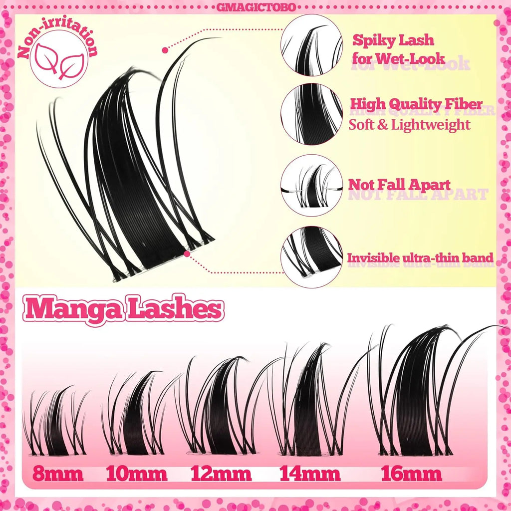 100-Strand Anime Lashes, Single Strand DIY, Korean Style, Fine Black, Natural, Dynamic, Curled, 10-13mm, Reusable For Beginners