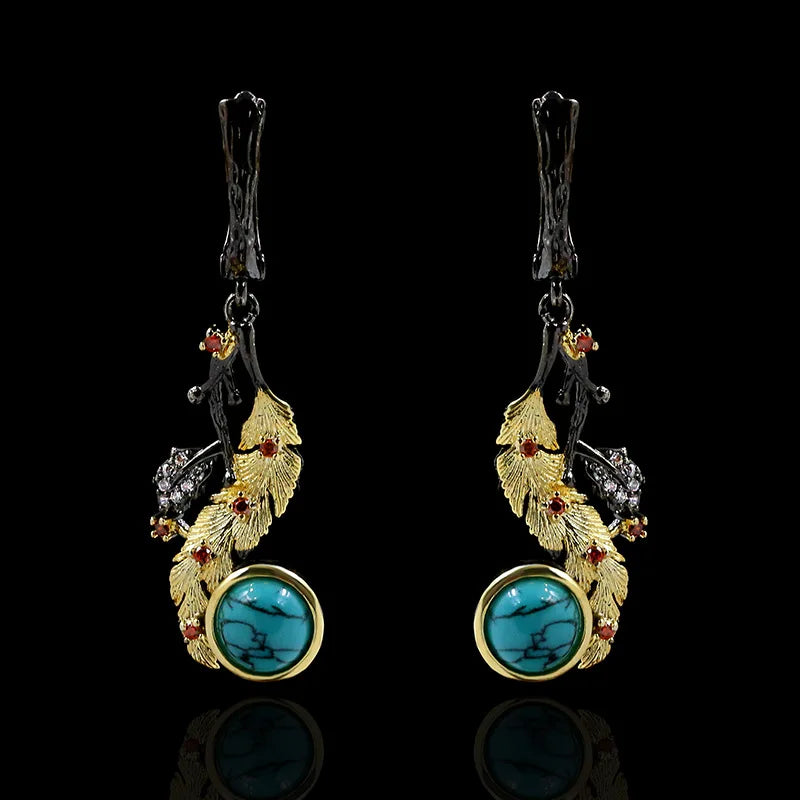 Bohemian Style Ladies Turquoise Earrings 925 Silver Black Gold Jewelry Vintage Ladies Jewelry Earrings Line Up Party Earrings