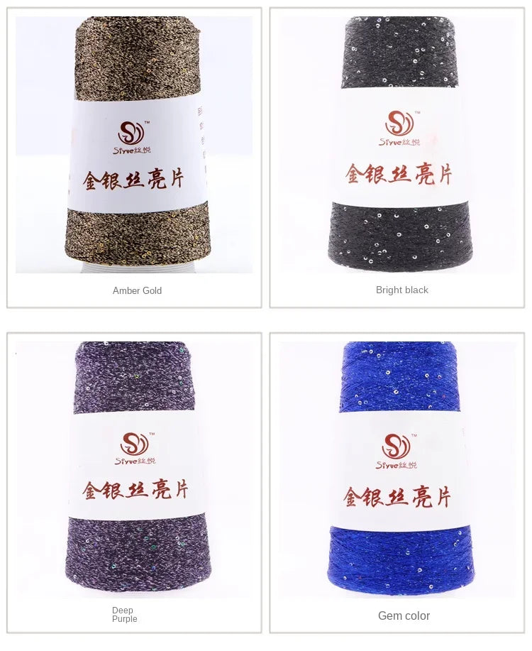 Lurex Sequined Companion Glitter Yarn Golden Wholesale 50g /Ball 1800M Sequin+ Gold Pure Silver Lurex Fabric Metallic Knit Yarn