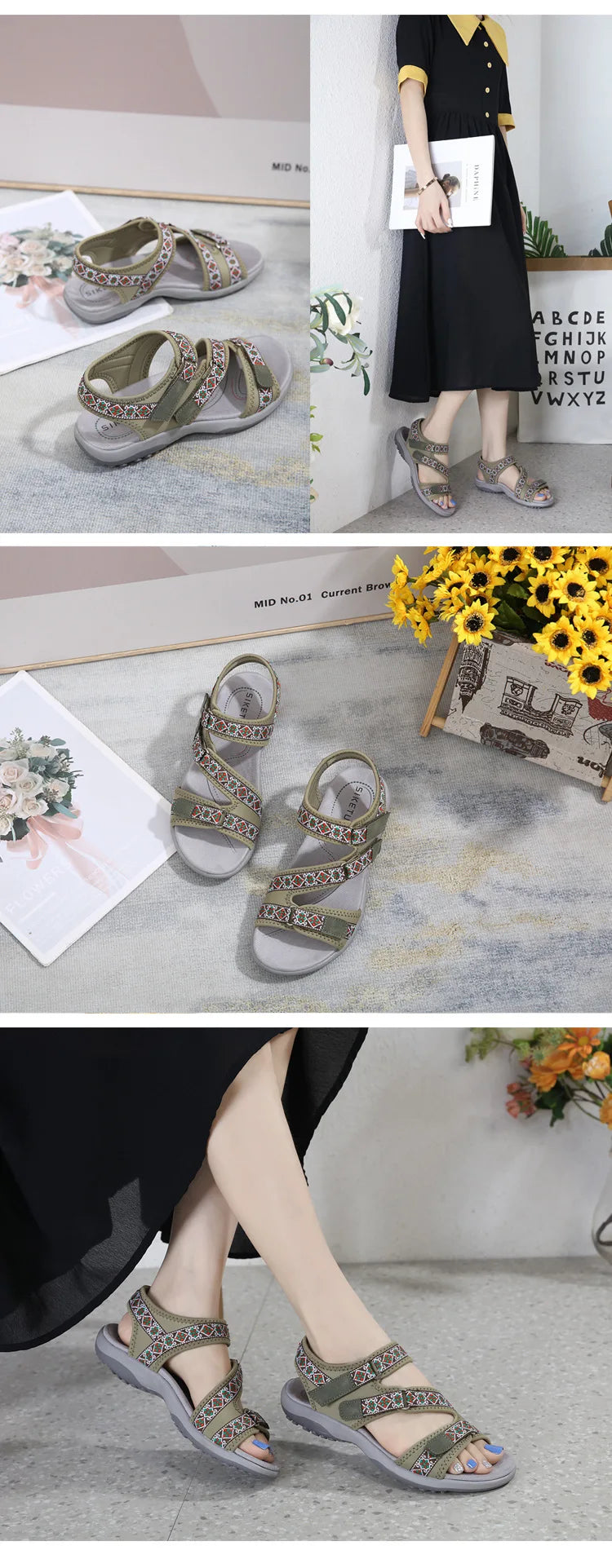 New Sandals Shoes Women Soft Sandals Lady Slip on Open Toe Walking Shoes Mother  Casual Footwear