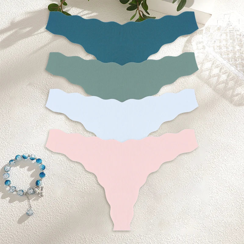 4PCS Women Seamless Wavy Design Panties Ultra-thin Panties Women Ice Silk Underwear Sexy Panty Low Waist G-string Female Solid