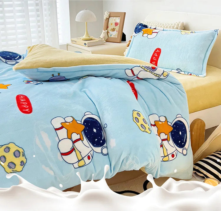 Baby Cartoon Print Bedding Set Duvet Covers Pillowcases Set Autumn Winter Warm Suede Bedclothes Bed Linen CP29