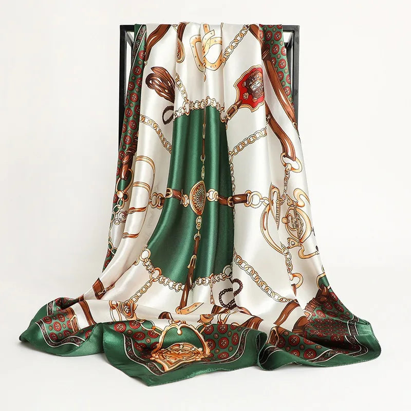 90*90CM Damen-Halstuch für den Kopf, Seidenkopftuch, Foulard aus Satin, Halstuch, Luxuriöser Seidenschal für die Handtasche, SJ02