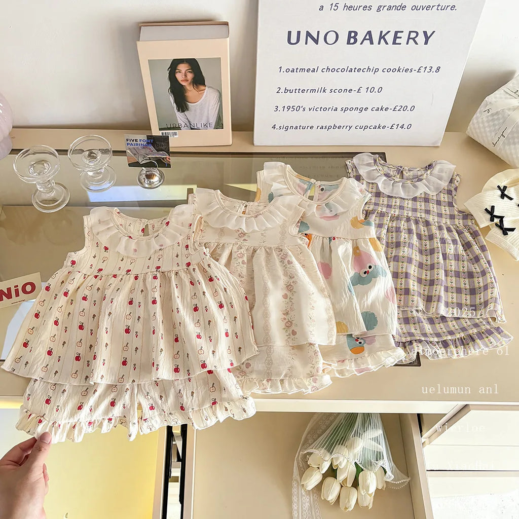 2PCS/set Sleeveless Princess Top +Pants With Floral Print Summer Thin Outfit For Baby Girls Cute Clothing