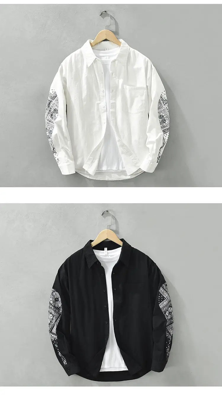 Men Casual Long Sleeve Shirt Trendy Patchwork Print High End Stylish Top