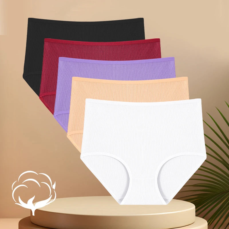 5PCS High Waist Cotton Underpants Women's Sexy Comfortable Briefs Seamless Breathable Panties Girls Stretch Soft Lingerie S-XXL