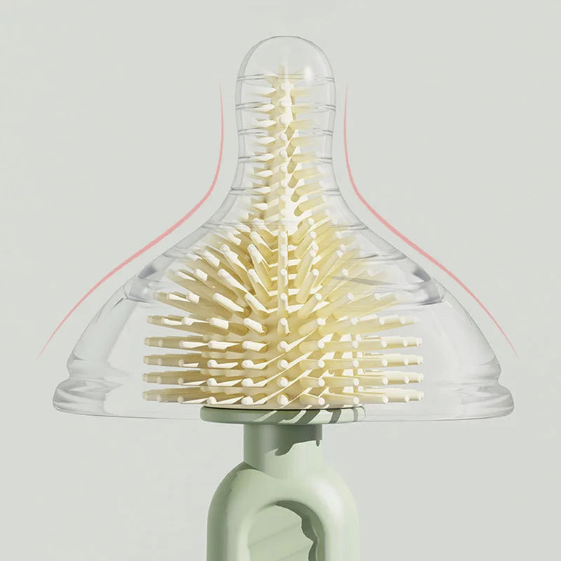 Cepillo de silicona para biberones de bebé, portátil, con mango recto, juego de herramientas de limpieza, escurridor giratorio de 360°, combinación de cepillo para lavar biberones