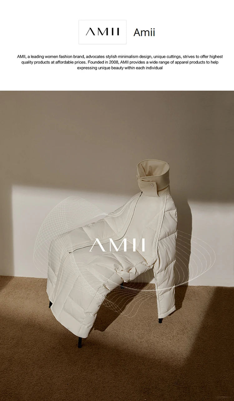 AMII Minimalist 2025 Down Jacket Coat Women Winter Warm Long Bread Puffer Coat Light Thick Quality Fashion Outerwear 12324060