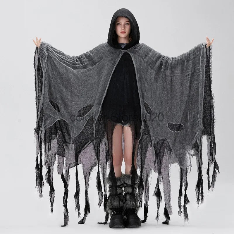 Adult Halloween Ghost Dementors Cosplay Costume Men Women Horror Zombie Tattered Hooded Cloaks Day Of The Dead Party Outfit Cape