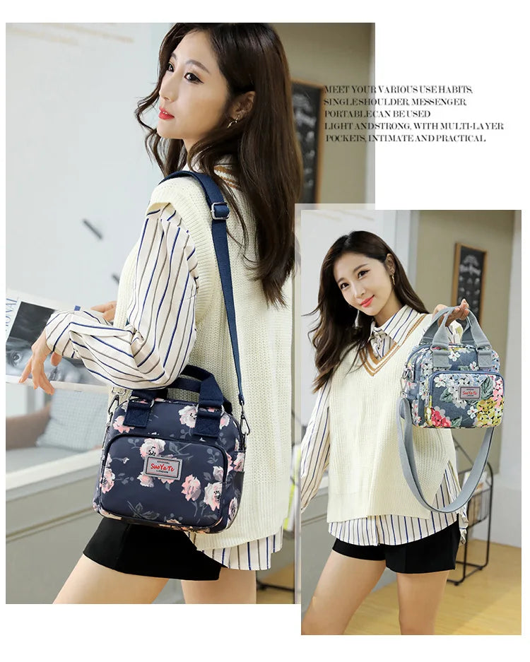 Brand Women Crossbody Bag Portable Female Shoulder Bags Printed Flower Nylon Messenger Bags Multi-pocket Ladies Handbags Bolsa