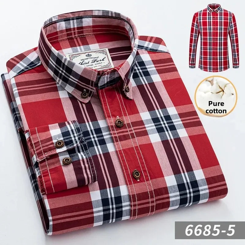 New Men's Pure Cotton Plaid Long Sleeve Shirt Spring Whole Cotton Casual Shirt Korean Style Slims Smooths Your Silhouette No Iro