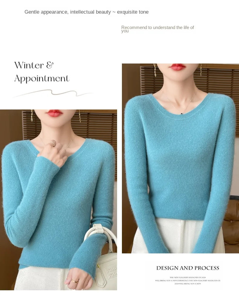 Early Fall New Crew-Neck Sweater Elegant High Elastic Simple Solid Color Thin Knit Crew-Neck Sweater Long Sleeve-GH458