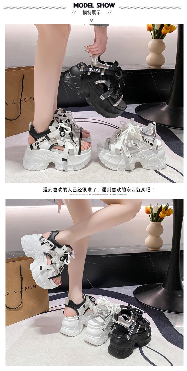 New High Platform Sandals Woman Summer Mesh Chunky Sneakers Female Wedges Slippers For Women Peep Toe Sandalia Feminina 8.5CM