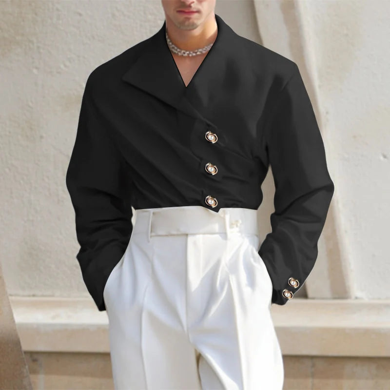 INCERUN Men Irregular Shirt V Neck Long Sleeve Solid Color Men Clothing Loose Pleated Streetwear 2025 Casual Irregular Shirts