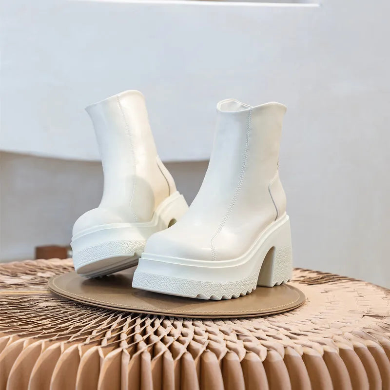 AIYUQI Women High Heel Boots Genuine Leather 2026 New 10cm Heel High Women's Booties Platform British Style Fashion Boots Women