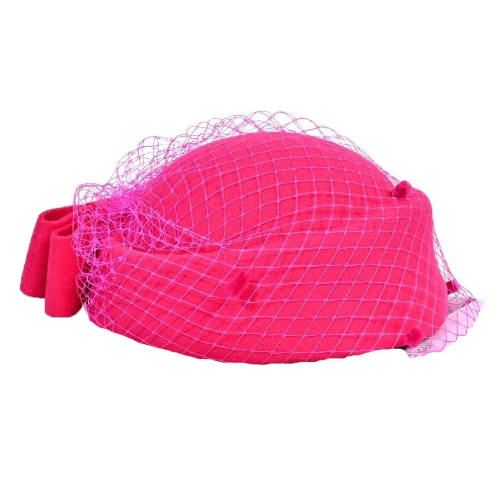 Sweet Mesh Wool Bow Hat with Veil Solid Color British Style Stewardess Cap Photography Decoration Woolen Pillbox Hat Headwear