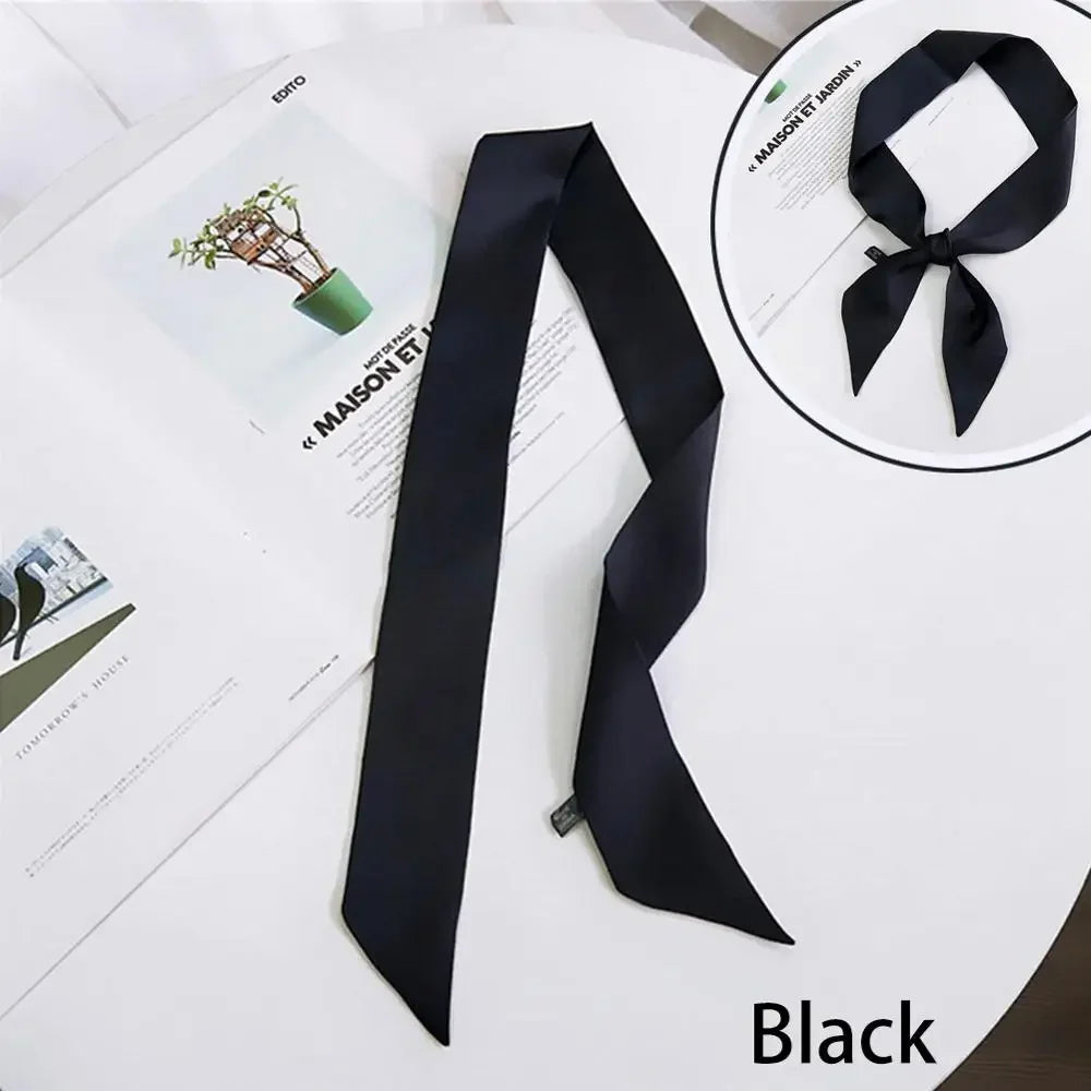 New Women Ribbon Silk Scarf Solid Beautiful Girls Hair Band Bag Handle Wraps Neckerchief  Autumn Small Neck Scarves