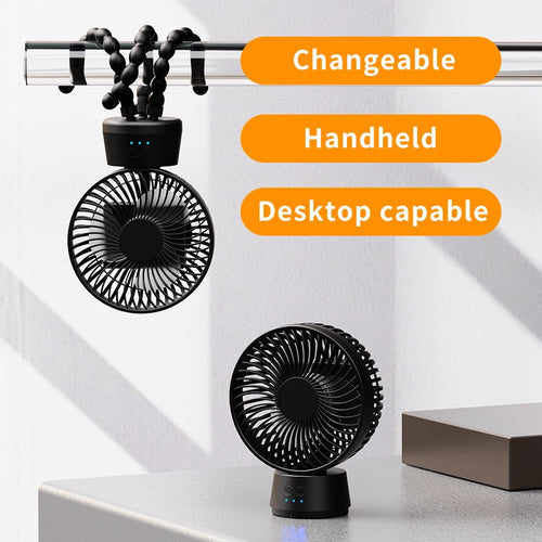 10000mAh Stroller Fan Air Conditioner Cooling Portable Mini Fan Rotatable Handheld Fan with LED Light Baby Stroller Fan for Bike