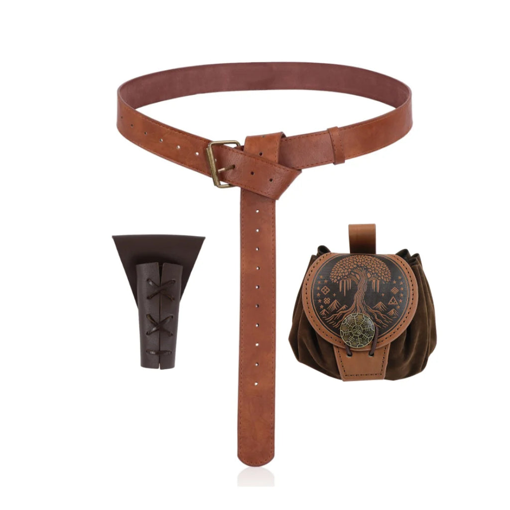3PCS/1PCS MedievalCosplayLeather Belt Copper Coin Waist Bag Renaissance Dress Steam Belt Role Playing Halloween Belt Set Cosplay