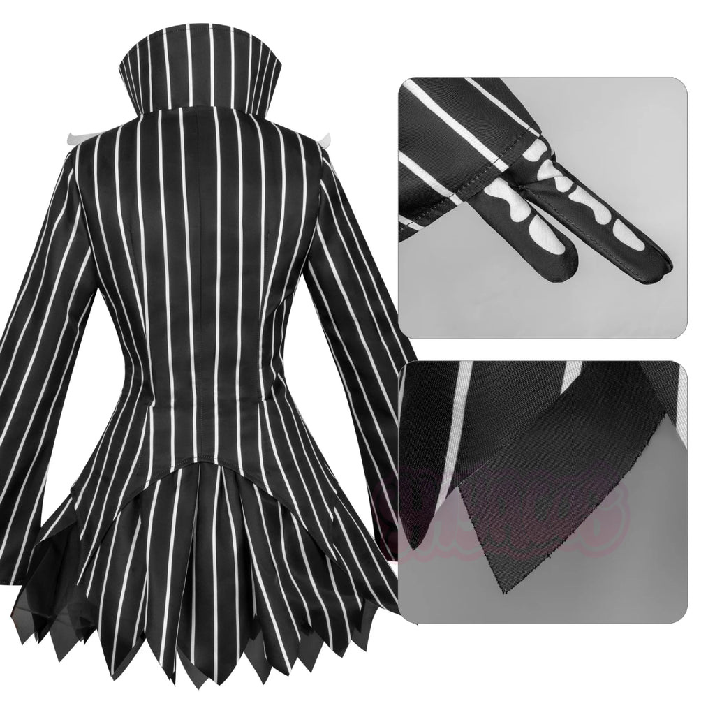 Halloween Costume Women's Jack Cosplay Costume Carnival Gothic Long Sleeve Top with Skirt and Gloves