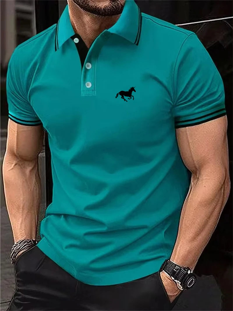 Simple Stripe Horse Graphic Polo Shirts For Men Summer Fashion 3D Printed Short Sleeve Polo Shirt Cool Streetwear Lapel Tops