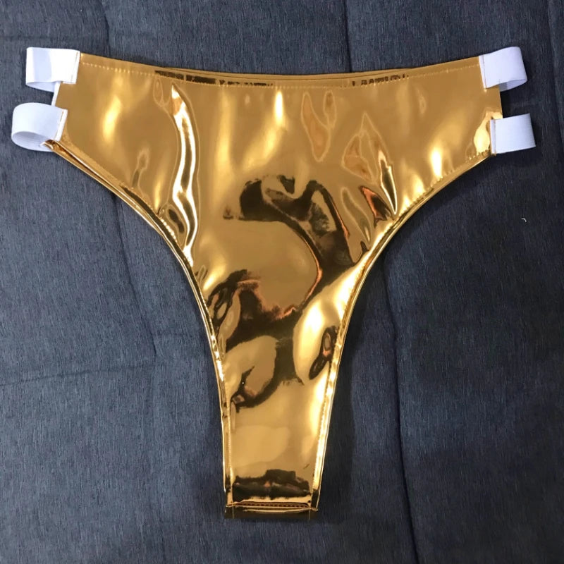 Patent Leather Women's Sexy Micro Shorts Nightclub Shiny Slimming Glossy Tiny Bikini Short Panties for Dancer Stage Performances
