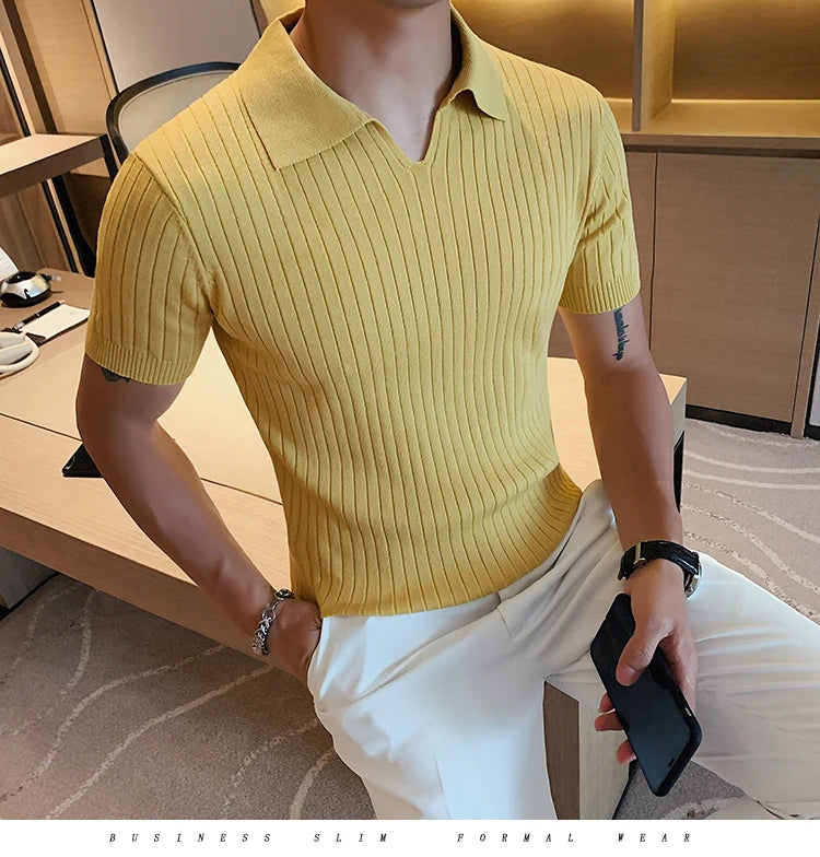 2021Top Grade New Summer Mens Polo Shirts With Short Sleeve Turn Down Collar Casual Knit Solid Colo Tops Fashions Men Clothing
