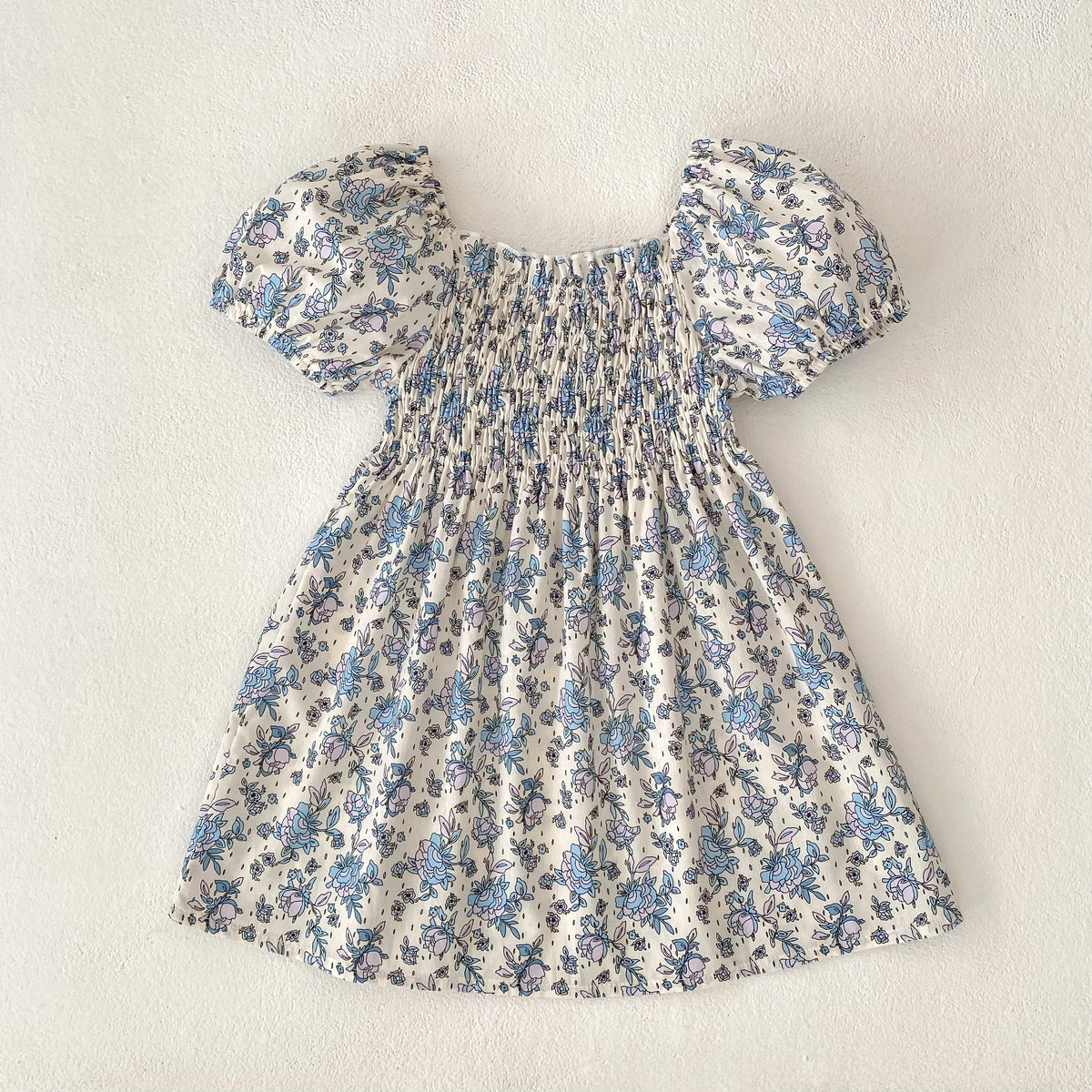 Toddler Girls Floral Princess Dress Little Girl Cotton Short Sleeve Blue Flowers Party Dress Summer Casual Dresses Kids Clothes