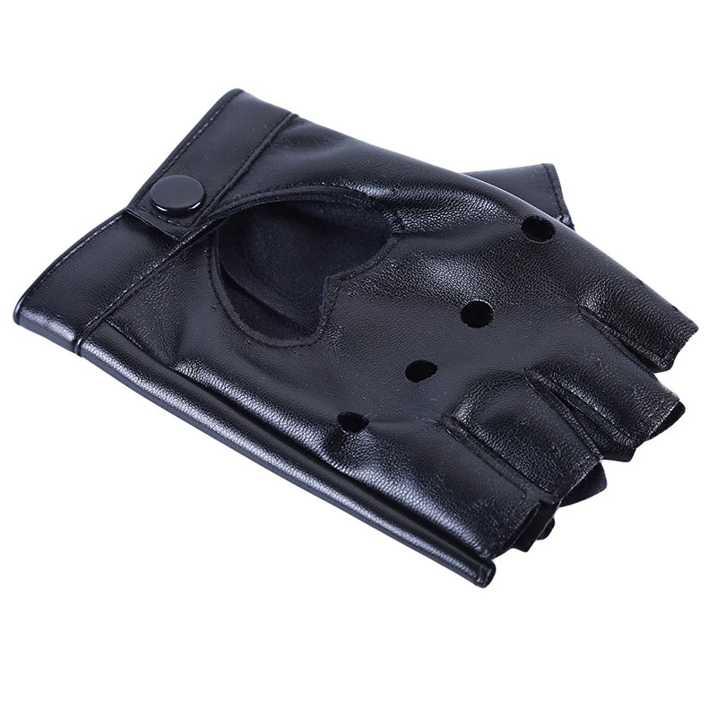 New Women Fingerless Driving PU Leather Gloves Motor Cool Rivet Sexy Disco Dancing Rock And Roll Black Red White Punk Glove