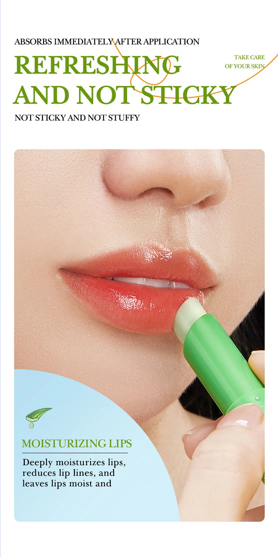 Aloe Vera Lip Balm+Hand Cream Dry Skin Moisturizing Lipstick Hand Cream Compact And Portable, Keep Skin Moist Shiny At All Times