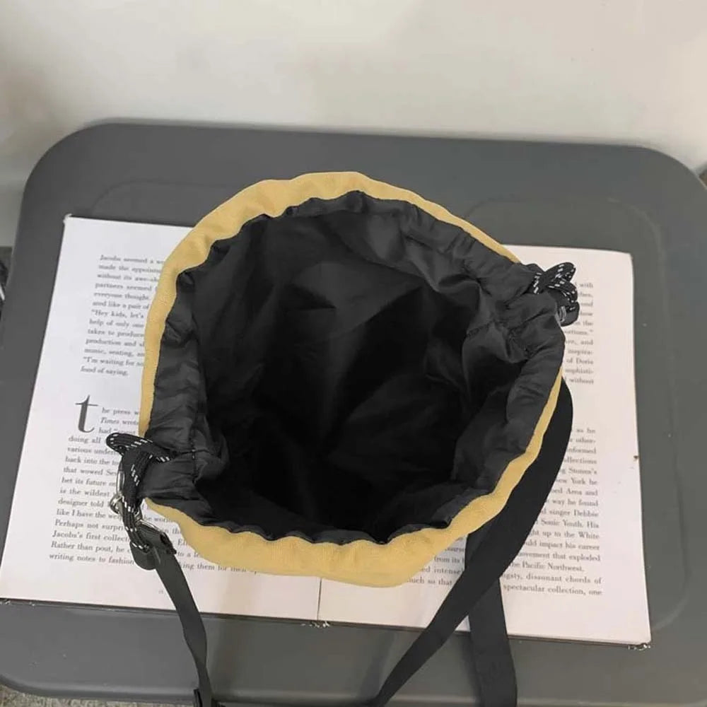 INS Nylon Drawstring Bucket Bag Casual Adjustable Korean Style Shoulder Bag Portable Black/White/Yellow Men Crossbody Bag Travel