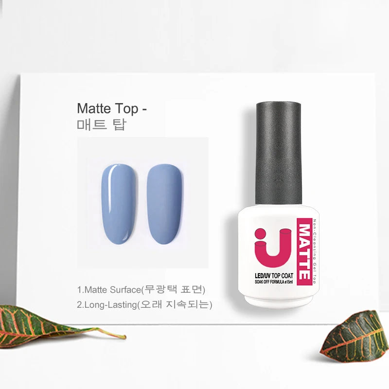 Rubber Base and Top Coat Gel Nail Polish uv 15ml Semi Permanent Base for Gel Varnish Manicure Matte Top Coats Nail Primer Gellac