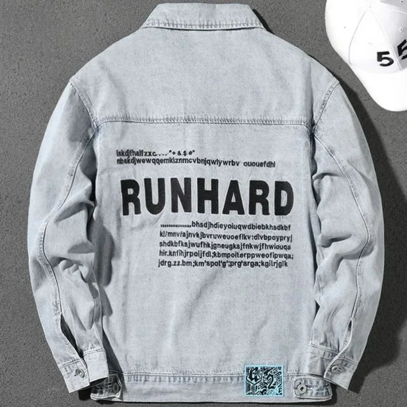 Jeans Coat for Men Letter Denim Jackets Man with Embroidery Light Designer Large Size Winter Oversize New in Korea Aesthetic L G