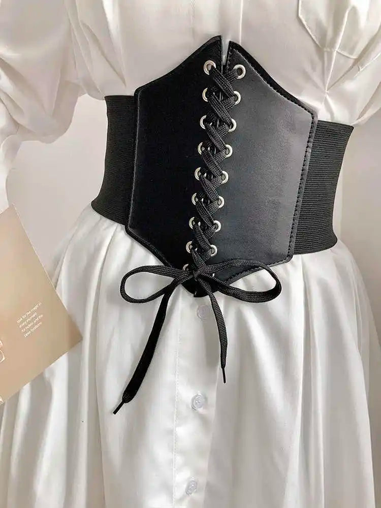 Court-style retro slimming tie-waist corset women's versatile elastic adjustable wide waist belt simple matching skirt decorativ