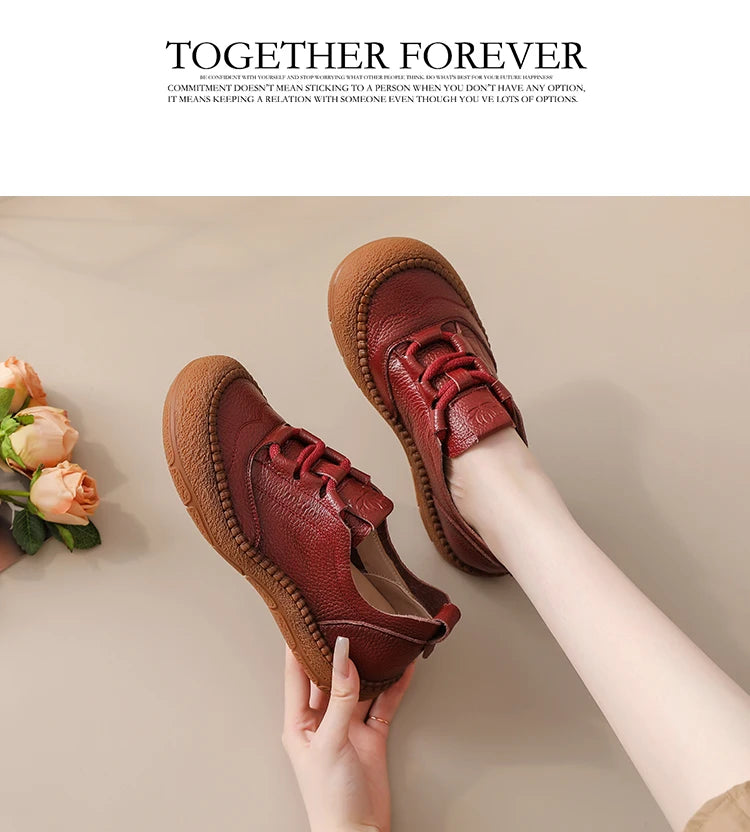 Neue handgemachte Damenschuhe aus echtem Leder, Ganzjahresschuhe, Oxfords, flache Damenschnürschuhe, gemütliche Mokassins, runde Ballerinas