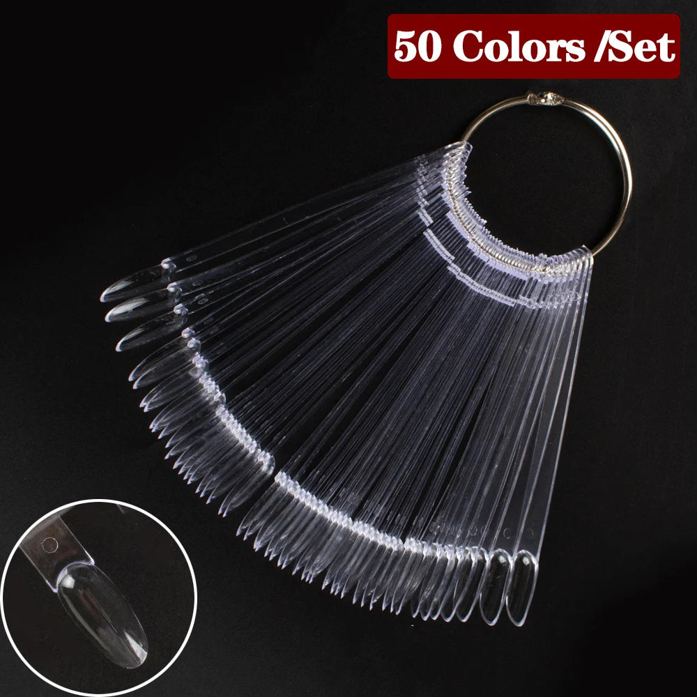 1 Set False Nail Tips Clear Nature Black Nail Art Display Oval Fan Style Nail Swatch Polish Stand Tips Practice Manicure Tools