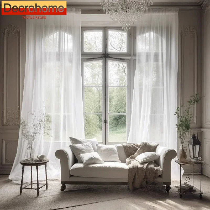1PC White Solid Color Tulle High Quality Sheer Curtains for Living Room Bedroom Window Door Screen Party Drapes Partition Door