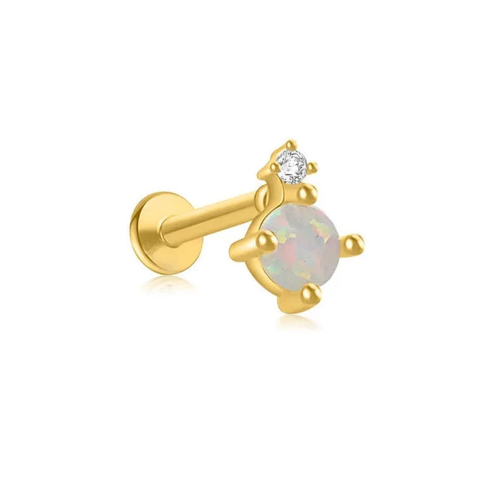 S925 silver opal stud earrings, opal light luxury temperament earrings, geometric piercing jewelry, flat stud earrings