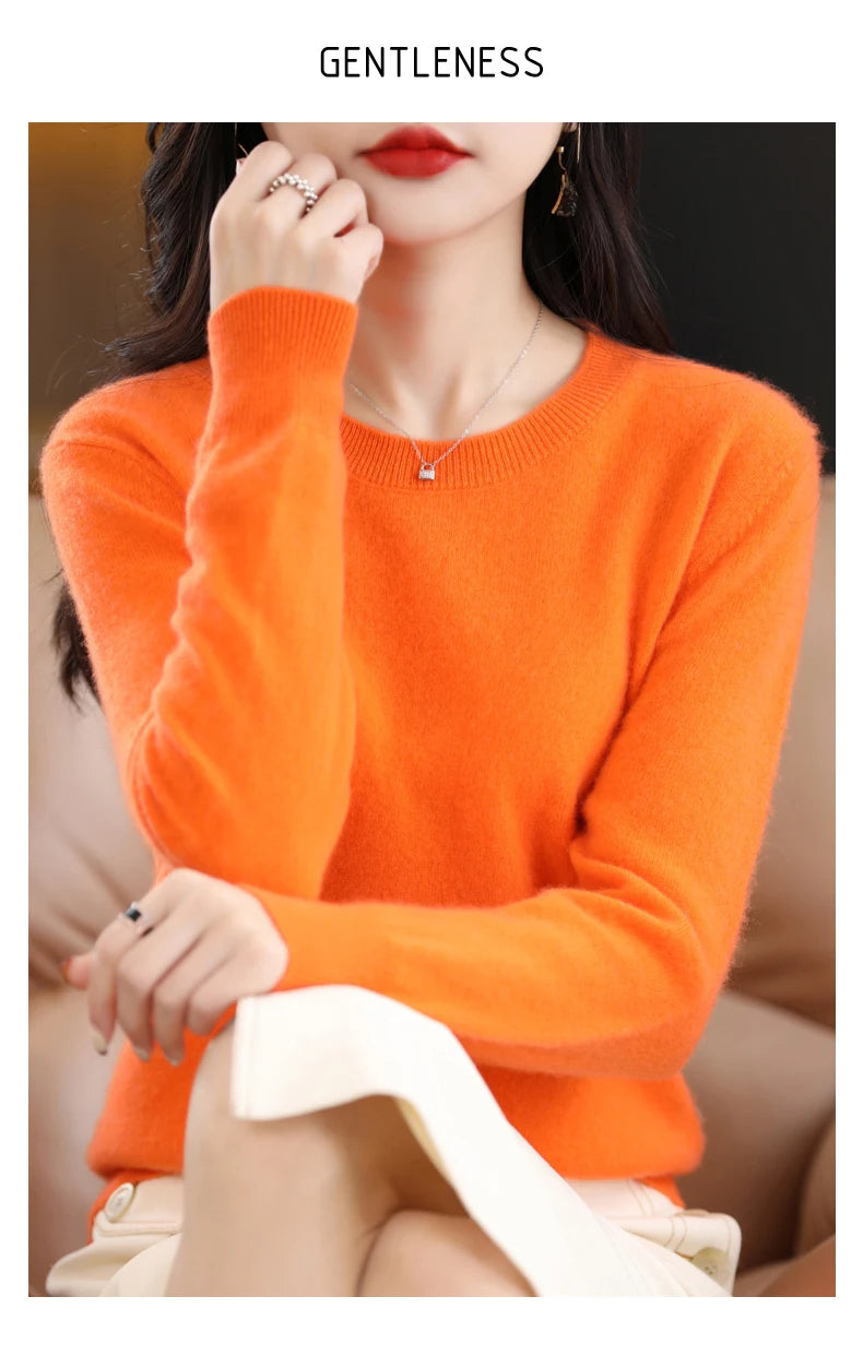 Women 100% Merino Wool Sweater O-Neck Long Sleeve Cashmere Knitwear Pullover Aliselect Fashion Autumn Winter Clothing Tops