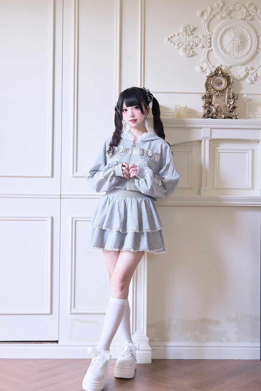 Japanese Mine Sportswear Hoodie Set Female Subculture Y2K Women's Zipper Hooded Short Jacket Coat Mini Skirt Wide Leg Pants Set