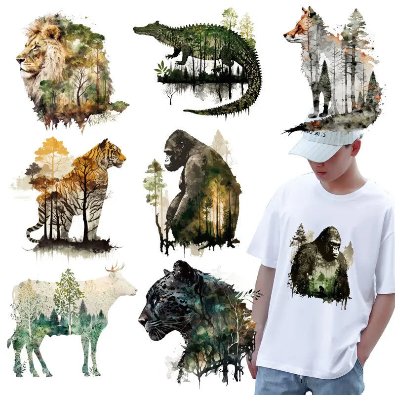 Landscape Animals Patches On Clothes Wolf Tiger fox Sticker Clothes Decoration Diy Accessory Print On T-Shirt Iron On Patch