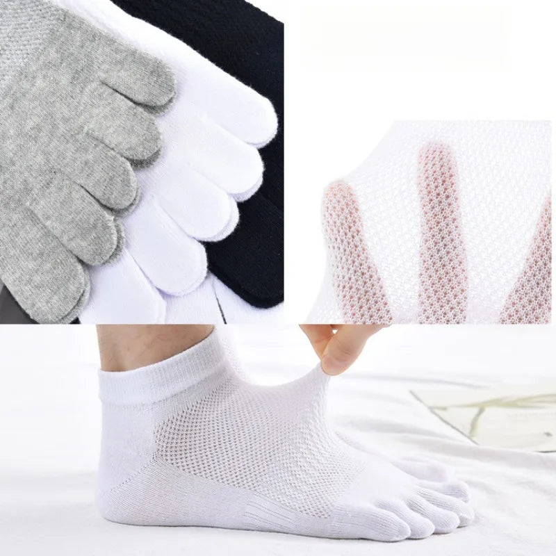 Men's Breathable Five Finger Socks Cotton Mesh Summer Socks Ultra-thin Breathable Sweat Absorbing Split Toe Low Top Socks