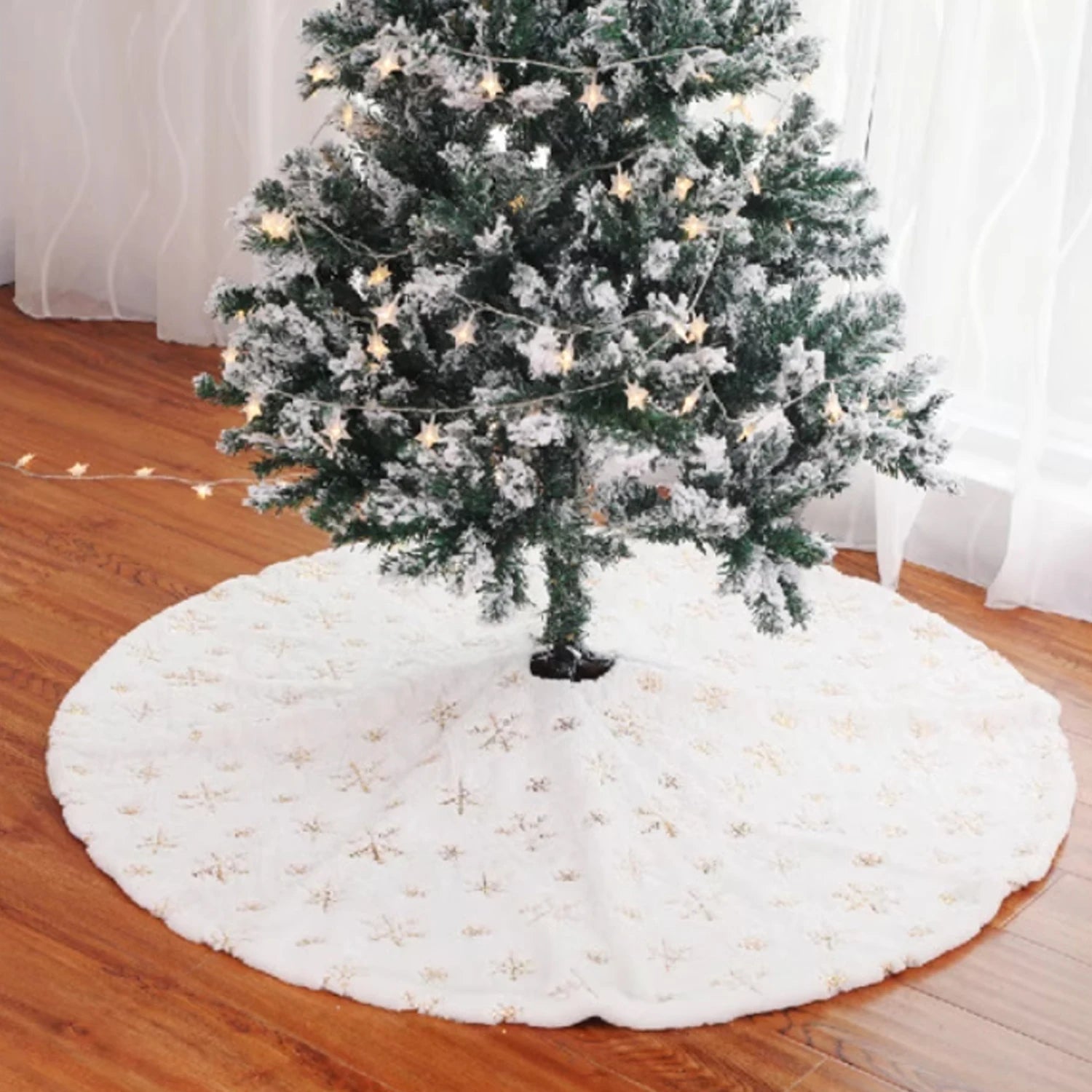 38/60cm Christmas Tree Skirt White Plush Xmas Tree Skirts Gold Silver Snowflake Plush Carpets Home New Year Party Decorations