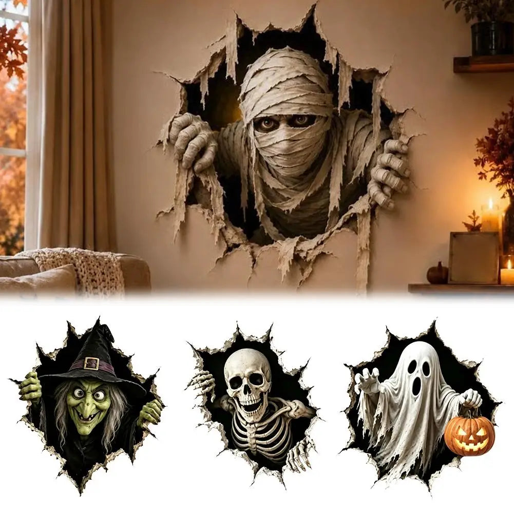 Halloween Break in 3D Wall Decals - Spooky Themed 3D Wall Stickers for Home Decorations