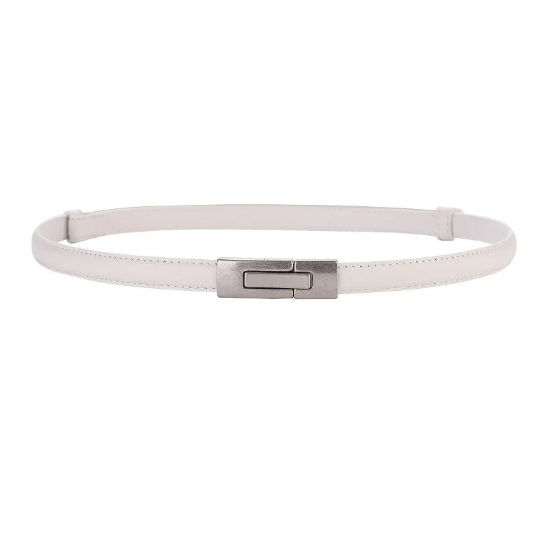 Women Skinny Genuine Leather Slim Belt Adjustable Alloy Buckle Waist Belt for Dress