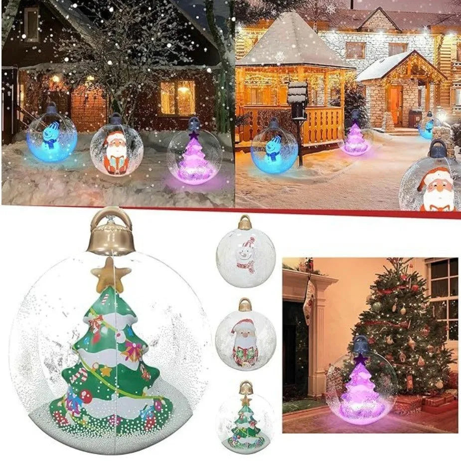 Aufblasbarer transparenter leuchtender PVC-Weihnachtsball, 24 Zoll, dekoriert, Weihnachtsbaum-Atmosphäre, für Innenhof