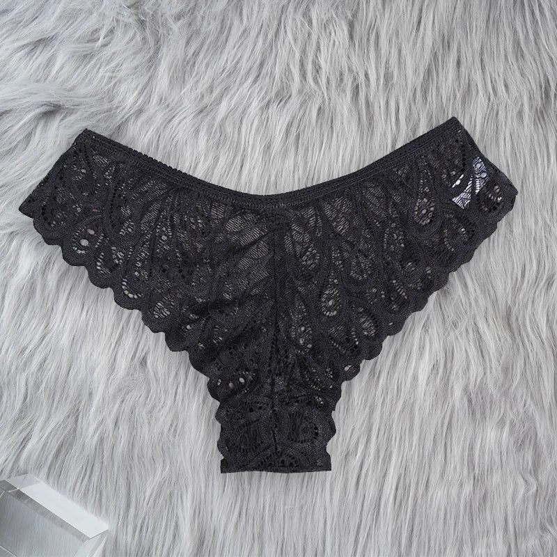 Sexy Lace Thong Low Waist Lace Transparent Panties Women Hollow Out Breathable G String Briefs Underwear Lingerie